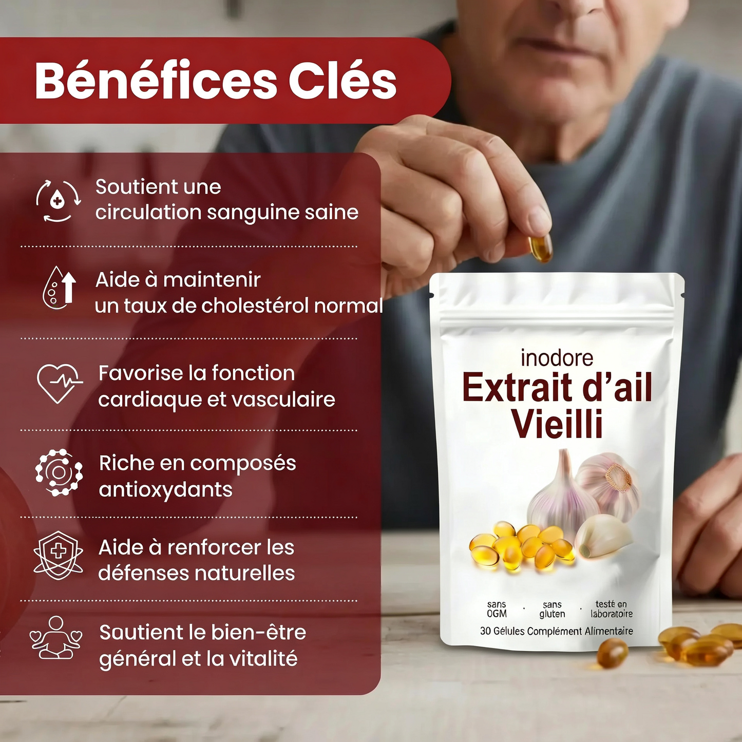 Extrait d'Ail Vieilli Inodore — Soutien Cardiovasculaire et Immunitaire